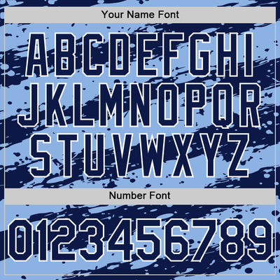 Custom Light Blue Navy-White Splash 3D Pattern Design Bomber Full-Snap Varsity Letterman Hoodie Jacket