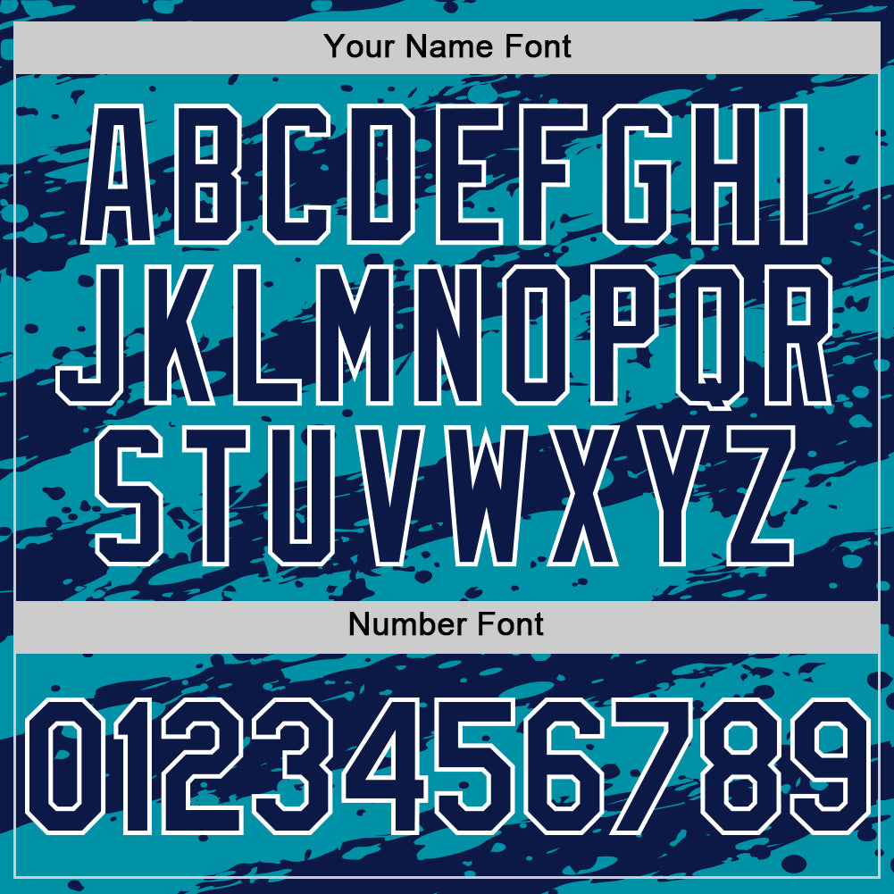 Custom Teal Navy-White Splash 3D Pattern Design Bomber Full-Snap Varsity Letterman Hoodie Jacket