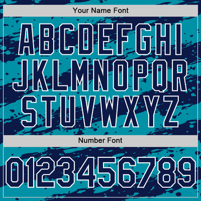 Custom Teal Navy-White Splash 3D Pattern Design Bomber Full-Snap Varsity Letterman Hoodie Jacket