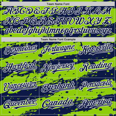 Custom Neon Green Navy-White Splash 3D Pattern Design Bomber Full-Snap Varsity Letterman Hoodie Jacket