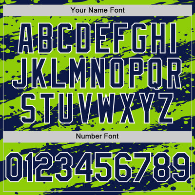 Custom Neon Green Navy-White Splash 3D Pattern Design Bomber Full-Snap Varsity Letterman Hoodie Jacket