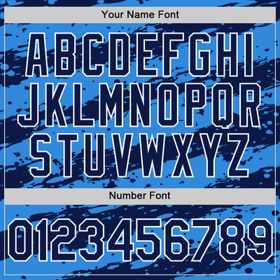 Custom Powder Blue Navy-White Splash 3D Pattern Design Bomber Full-Snap Varsity Letterman Hoodie Jacket