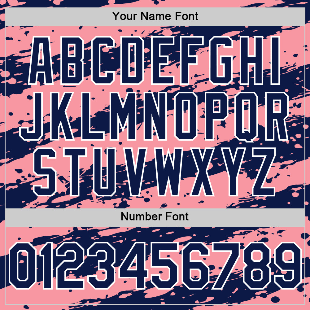 Custom Medium Pink Navy-White Splash 3D Pattern Design Bomber Full-Snap Varsity Letterman Hoodie Jacket