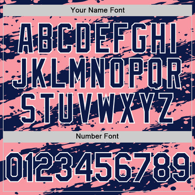 Custom Medium Pink Navy-White Splash 3D Pattern Design Bomber Full-Snap Varsity Letterman Hoodie Jacket