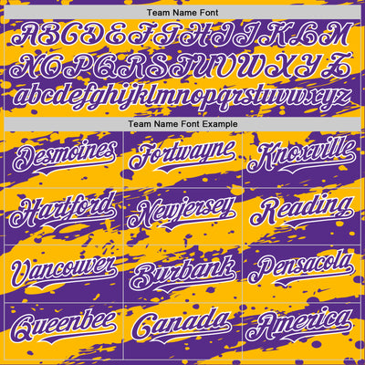 Custom Gold Purple-White Splash 3D Pattern Design Bomber Full-Snap Varsity Letterman Hoodie Jacket