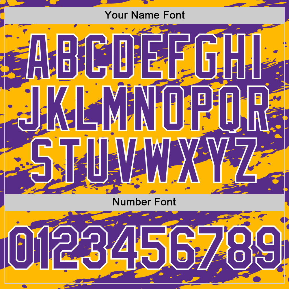 Custom Gold Purple-White Splash 3D Pattern Design Bomber Full-Snap Varsity Letterman Hoodie Jacket