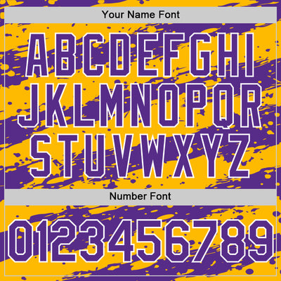 Custom Gold Purple-White Splash 3D Pattern Design Bomber Full-Snap Varsity Letterman Hoodie Jacket