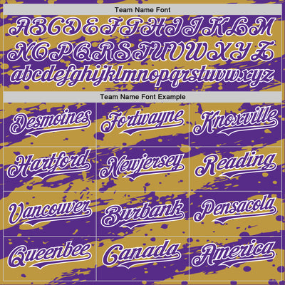 Custom Old Gold Purple-White Splash 3D Pattern Design Bomber Full-Snap Varsity Letterman Hoodie Jacket