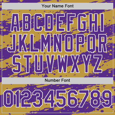 Custom Old Gold Purple-White Splash 3D Pattern Design Bomber Full-Snap Varsity Letterman Hoodie Jacket