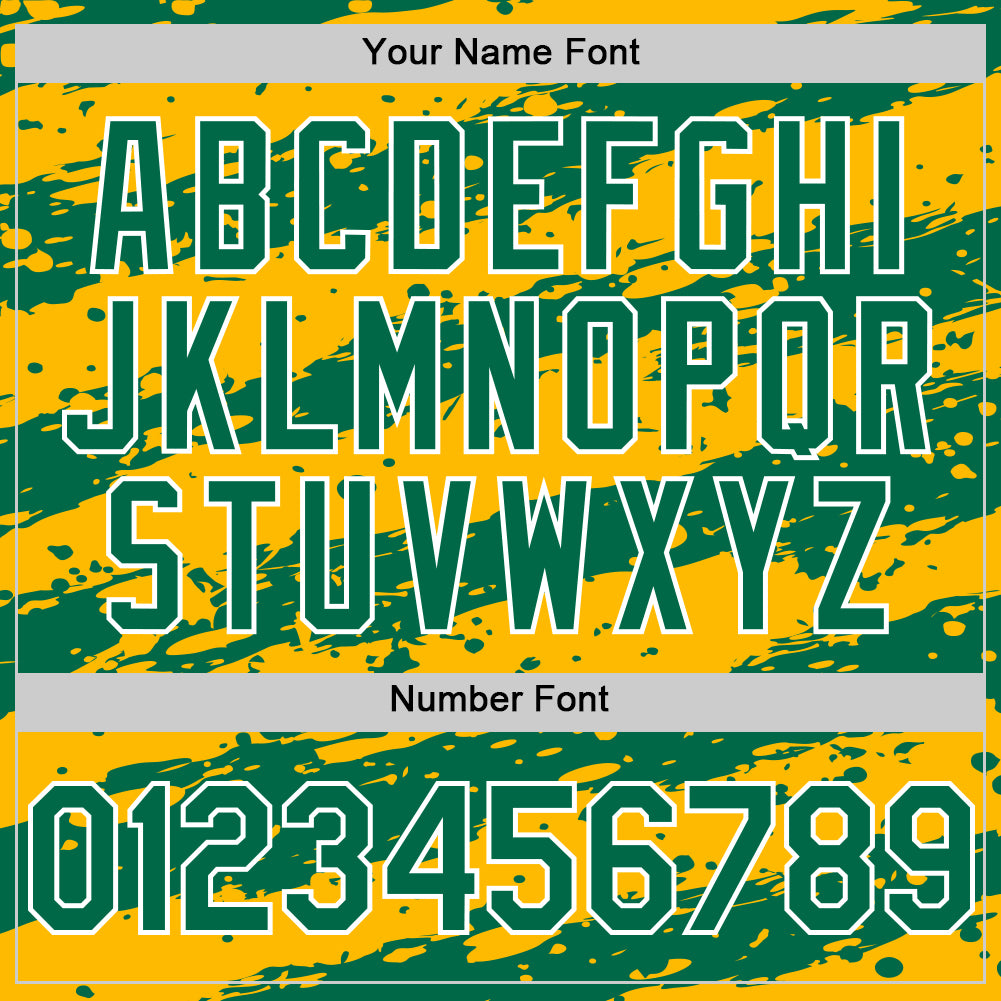 Custom Gold Kelly Green-White Splash 3D Pattern Design Bomber Full-Snap Varsity Letterman Hoodie Jacket