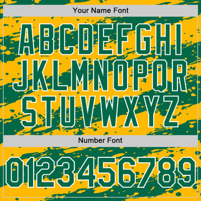 Custom Gold Kelly Green-White Splash 3D Pattern Design Bomber Full-Snap Varsity Letterman Hoodie Jacket