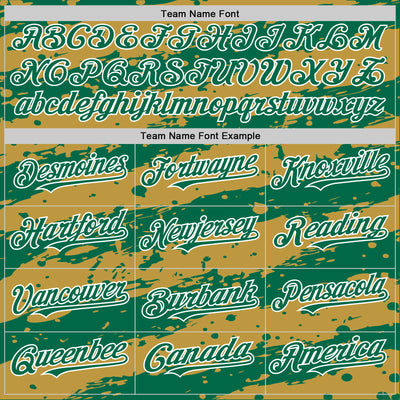 Custom Old Gold Kelly Green-White Splash 3D Pattern Design Bomber Full-Snap Varsity Letterman Hoodie Jacket