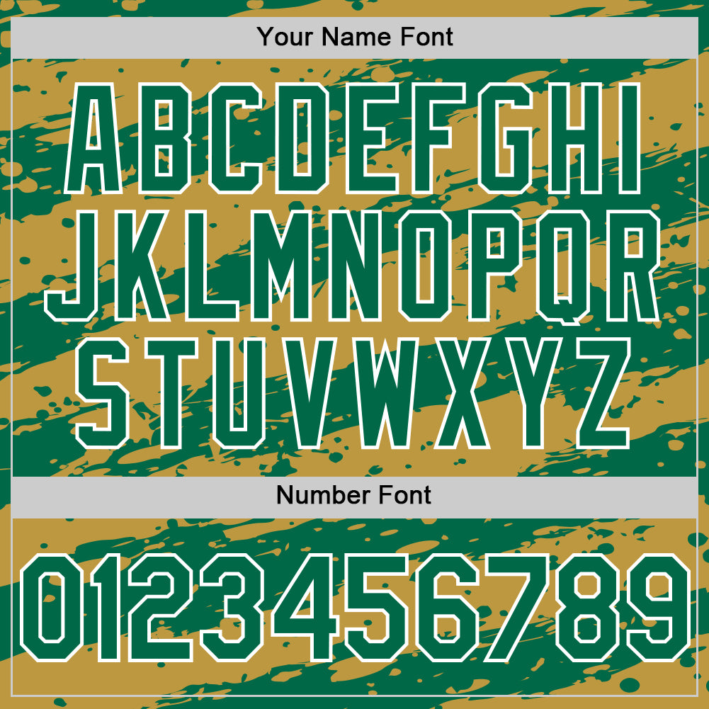 Custom Old Gold Kelly Green-White Splash 3D Pattern Design Bomber Full-Snap Varsity Letterman Hoodie Jacket