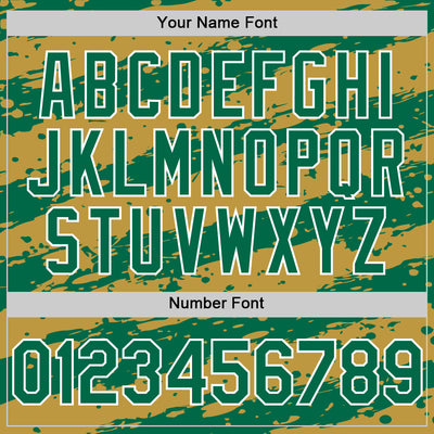 Custom Old Gold Kelly Green-White Splash 3D Pattern Design Bomber Full-Snap Varsity Letterman Hoodie Jacket