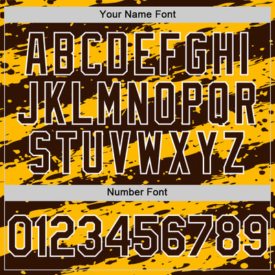 Custom Gold Brown-White Splash 3D Pattern Design Bomber Full-Snap Varsity Letterman Hoodie Jacket