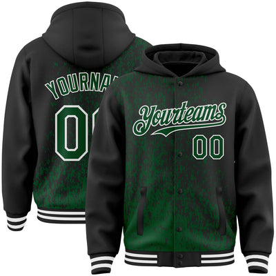 Custom Black Green-White Abstract Fragment Art 3D Pattern Design Bomber Full-Snap Varsity Letterman Hoodie Jacket