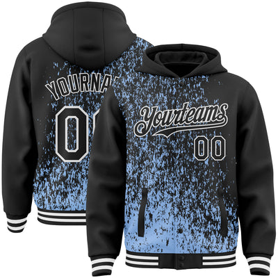 Custom Light Blue Black-White Abstract Fragment Art 3D Pattern Design Bomber Full-Snap Varsity Letterman Hoodie Jacket