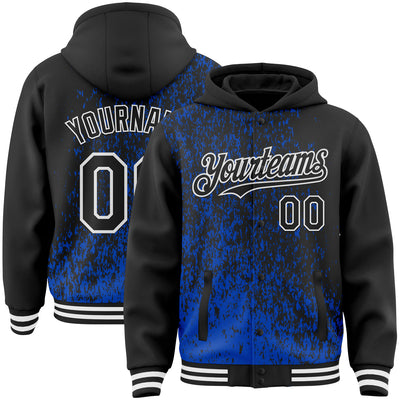 Custom Thunder Blue Black-White Abstract Fragment Art 3D Pattern Design Bomber Full-Snap Varsity Letterman Hoodie Jacket