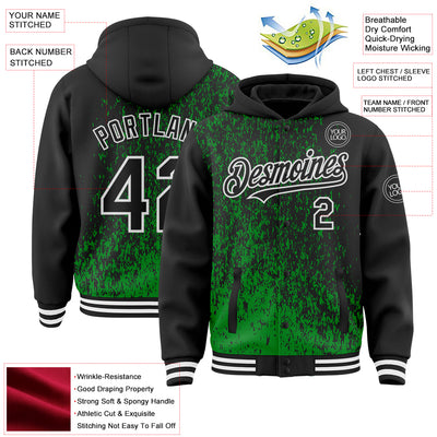 Custom Grass Green Black-White Abstract Fragment Art 3D Pattern Design Bomber Full-Snap Varsity Letterman Hoodie Jacket