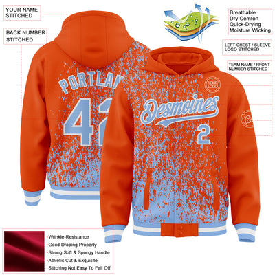 Custom Orange Light Blue-White Abstract Fragment Art 3D Pattern Design Bomber Full-Snap Varsity Letterman Hoodie Jacket