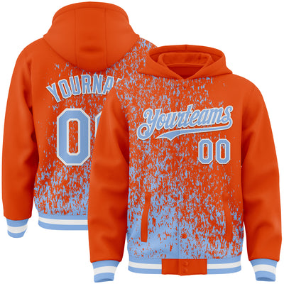 Custom Orange Light Blue-White Abstract Fragment Art 3D Pattern Design Bomber Full-Snap Varsity Letterman Hoodie Jacket