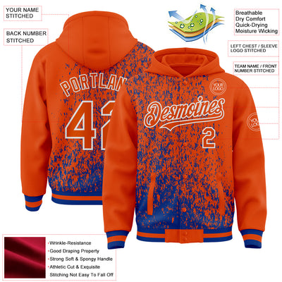 Custom Royal Orange-White Abstract Fragment Art 3D Pattern Design Bomber Full-Snap Varsity Letterman Hoodie Jacket