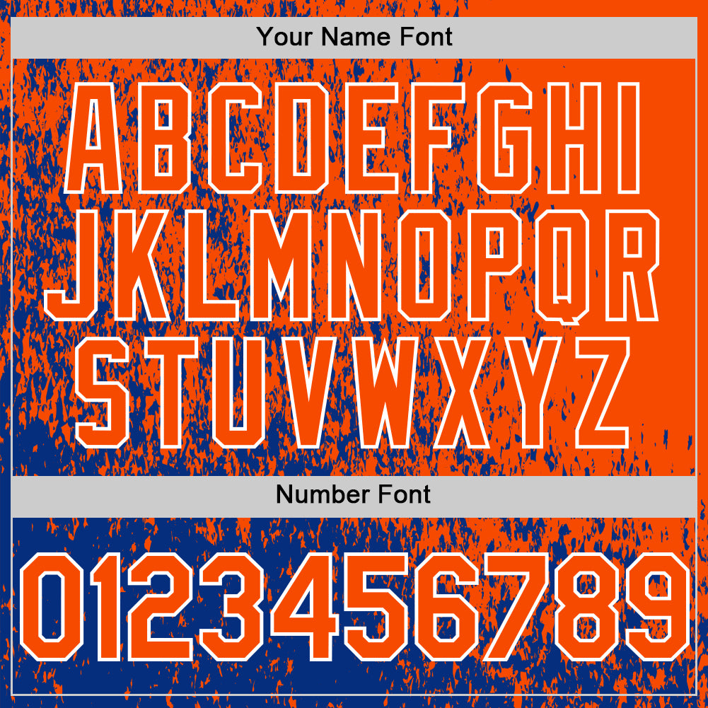 Custom Royal Orange-White Abstract Fragment Art 3D Pattern Design Bomber Full-Snap Varsity Letterman Hoodie Jacket