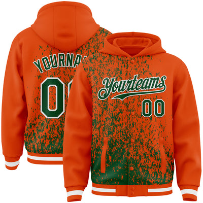 Custom Orange Green-White Abstract Fragment Art 3D Pattern Design Bomber Full-Snap Varsity Letterman Hoodie Jacket