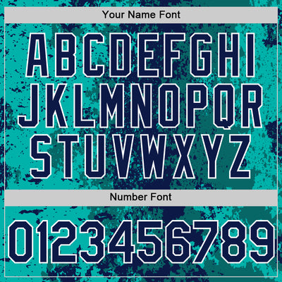 Custom Teal Navy-White 3D Pattern Design Bomber Full-Snap Varsity Letterman Hoodie Jacket