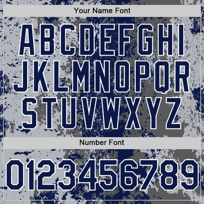 Custom Gray Navy-White 3D Pattern Design Bomber Full-Snap Varsity Letterman Hoodie Jacket