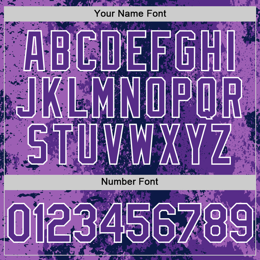 Custom Navy Purple-White 3D Pattern Design Bomber Full-Snap Varsity Letterman Hoodie Jacket