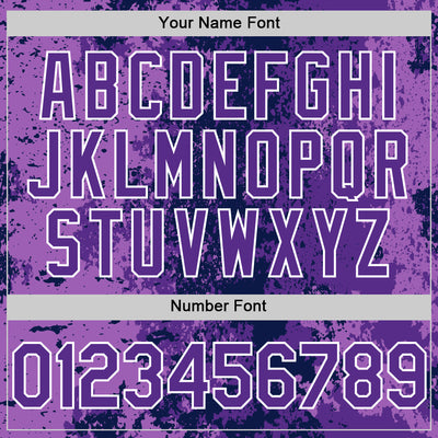 Custom Navy Purple-White 3D Pattern Design Bomber Full-Snap Varsity Letterman Hoodie Jacket