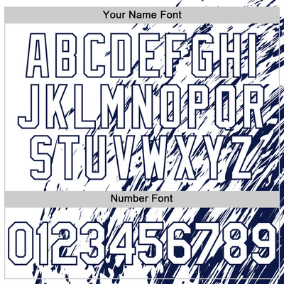 Custom White White-Navy 3D Pattern Design Bomber Full-Snap Varsity Letterman Hoodie Jacket