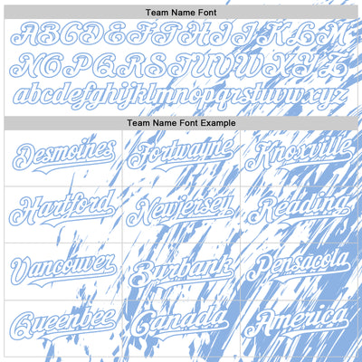 Custom White White-Light Blue 3D Pattern Design Bomber Full-Snap Varsity Letterman Hoodie Jacket