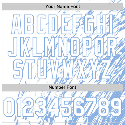 Custom White White-Light Blue 3D Pattern Design Bomber Full-Snap Varsity Letterman Hoodie Jacket