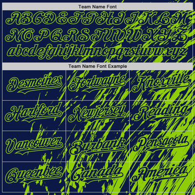 Custom Navy Navy-Neon Green 3D Pattern Design Bomber Full-Snap Varsity Letterman Hoodie Jacket