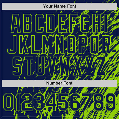 Custom Navy Navy-Neon Green 3D Pattern Design Bomber Full-Snap Varsity Letterman Hoodie Jacket