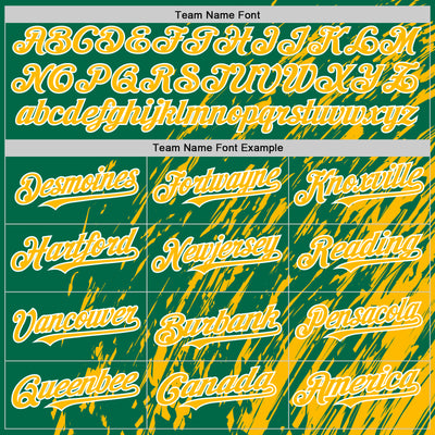 Custom Kelly Green Gold-White 3D Pattern Design Bomber Full-Snap Varsity Letterman Hoodie Jacket