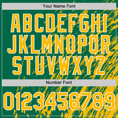 Custom Kelly Green Gold-White 3D Pattern Design Bomber Full-Snap Varsity Letterman Hoodie Jacket