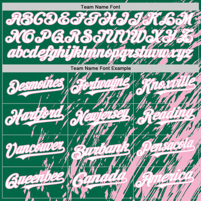 Custom Kelly Green White-Light Pink 3D Pattern Design Bomber Full-Snap Varsity Letterman Hoodie Jacket