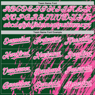 Custom Kelly Green Pink-White 3D Pattern Design Bomber Full-Snap Varsity Letterman Hoodie Jacket