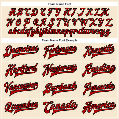 Custom Cream Red-Black Bomber Full-Snap Varsity Faux Leather Letterman Jacket