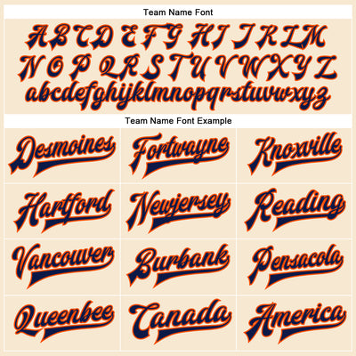 Custom Cream Navy-Orange Bomber Full-Snap Varsity Faux Leather Letterman Jacket