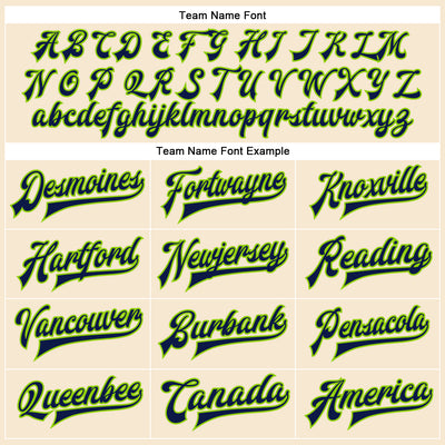 Custom Cream Navy-Neon Green Bomber Full-Snap Varsity Faux Leather Letterman Jacket