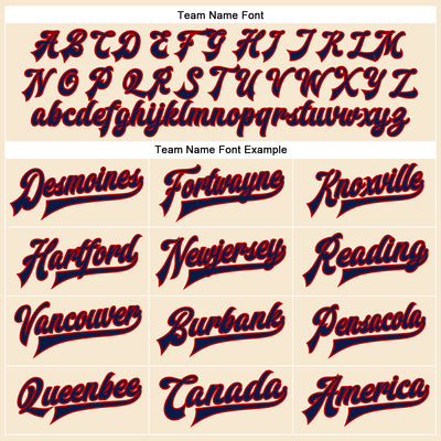 Custom Cream Navy-Red Bomber Full-Snap Varsity Faux Leather Letterman Jacket