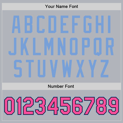 Custom Gray Pink Light Blue-Black Bomber Full-Snap Varsity Faux Leather Letterman Jacket