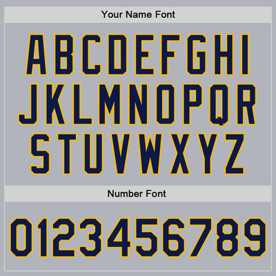 Custom Gray Navy-Gold Bomber Full-Snap Varsity Faux Leather Letterman Jacket