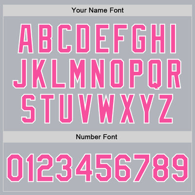 Custom Gray Pink-White Bomber Full-Snap Varsity Faux Leather Letterman Jacket