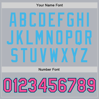 Custom Gray Pink Sky Blue-Black Bomber Full-Snap Varsity Faux Leather Letterman Jacket