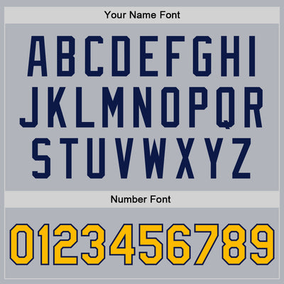 Custom Gray Gold-Navy Bomber Full-Snap Varsity Faux Leather Letterman Jacket